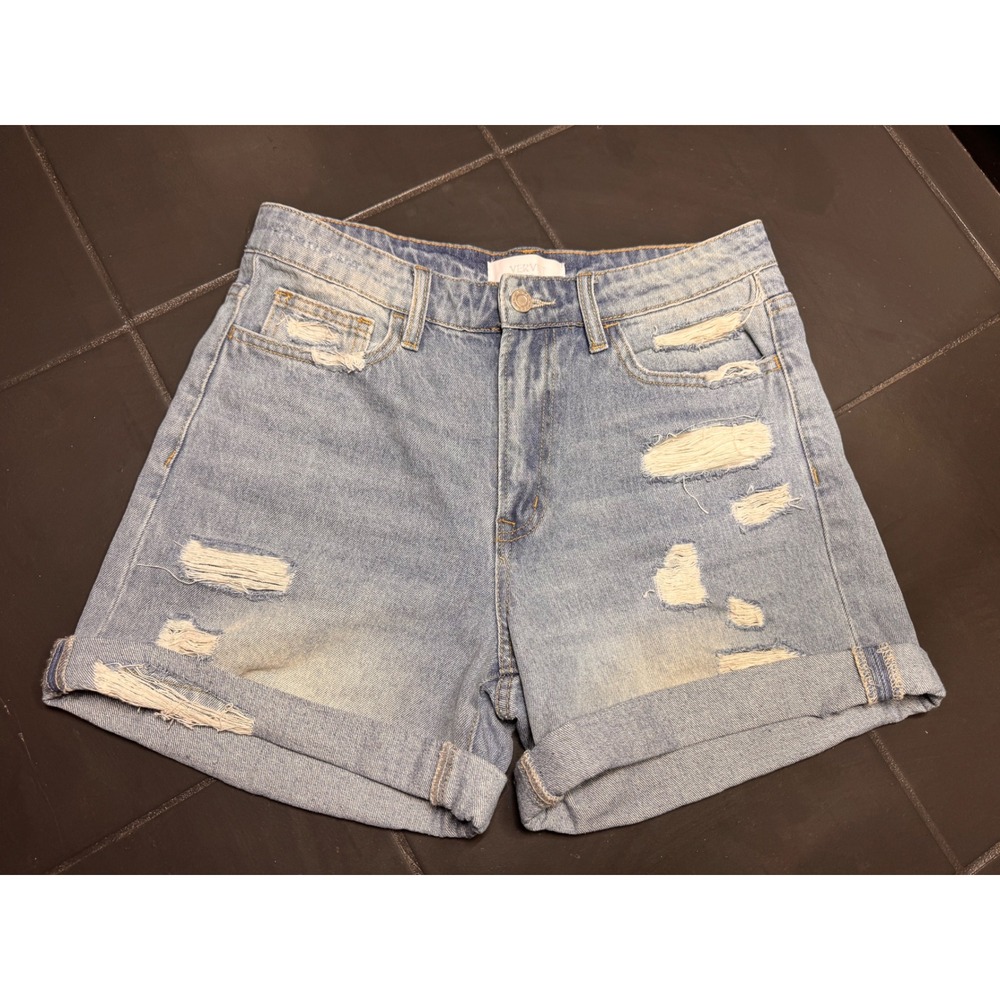 Vervet Blue Distressed Denim Shorts Light Wash High Rise Cuffed T5197 Size M